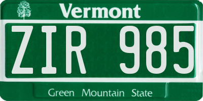 VT license plate ZIR985