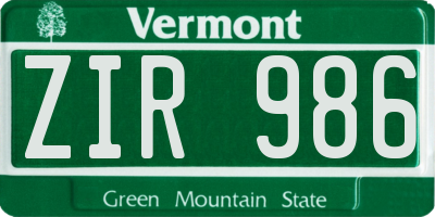 VT license plate ZIR986