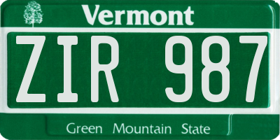 VT license plate ZIR987