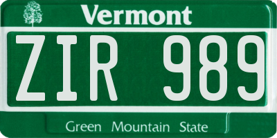 VT license plate ZIR989