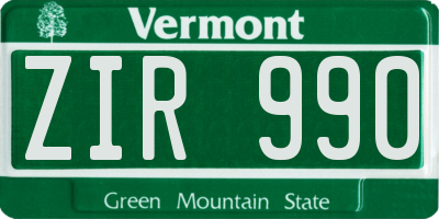VT license plate ZIR990