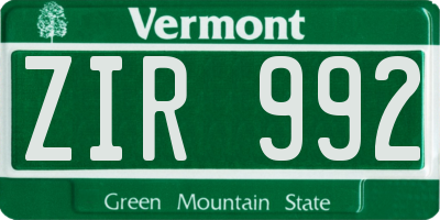 VT license plate ZIR992