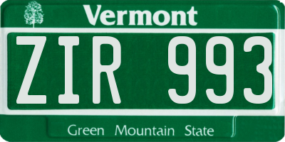 VT license plate ZIR993