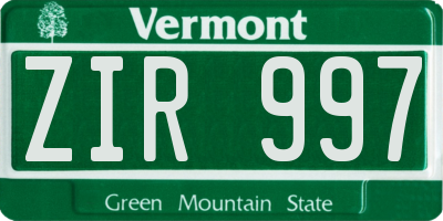 VT license plate ZIR997