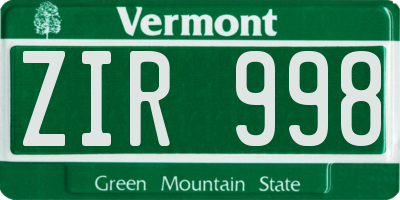 VT license plate ZIR998