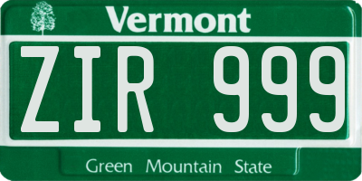 VT license plate ZIR999