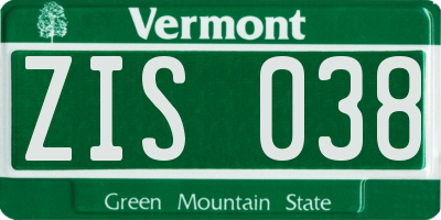 VT license plate ZIS038