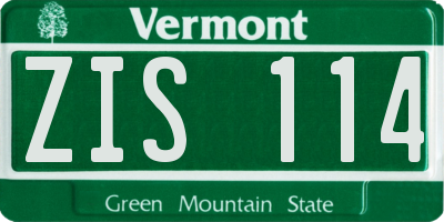 VT license plate ZIS114