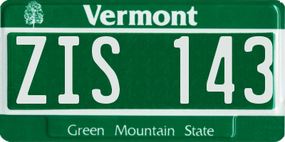VT license plate ZIS143