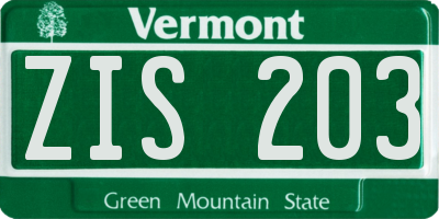 VT license plate ZIS203