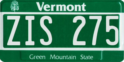 VT license plate ZIS275