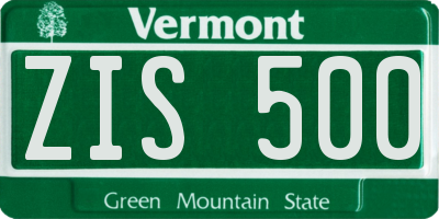 VT license plate ZIS500