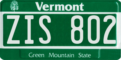 VT license plate ZIS802