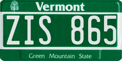 VT license plate ZIS865