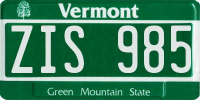 VT license plate ZIS985