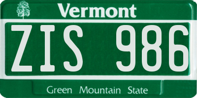 VT license plate ZIS986