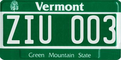 VT license plate ZIU003