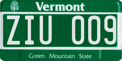 VT license plate ZIU009
