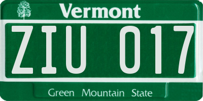 VT license plate ZIU017