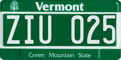 VT license plate ZIU025