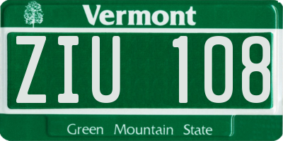 VT license plate ZIU108