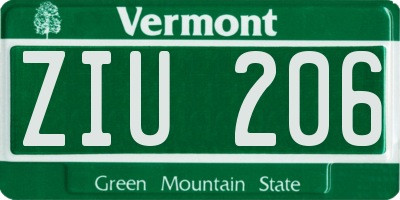 VT license plate ZIU206