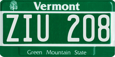 VT license plate ZIU208