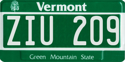 VT license plate ZIU209