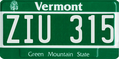 VT license plate ZIU315