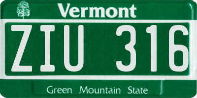 VT license plate ZIU316