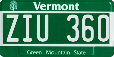 VT license plate ZIU360