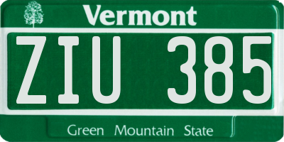 VT license plate ZIU385