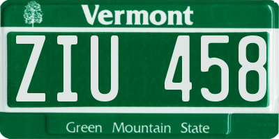 VT license plate ZIU458