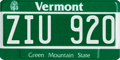 VT license plate ZIU920
