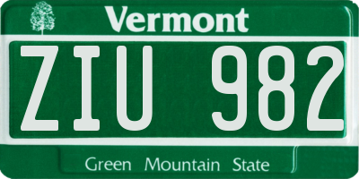 VT license plate ZIU982