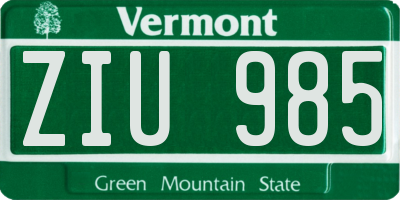 VT license plate ZIU985