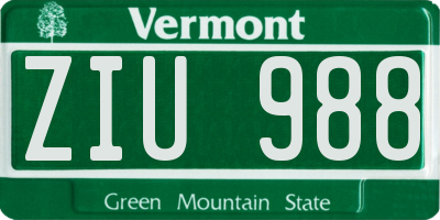 VT license plate ZIU988