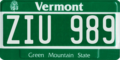 VT license plate ZIU989