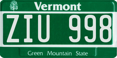 VT license plate ZIU998