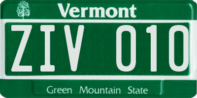 VT license plate ZIV010