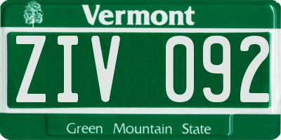 VT license plate ZIV092