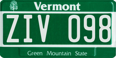 VT license plate ZIV098