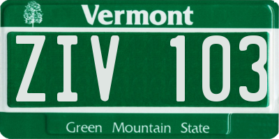 VT license plate ZIV103