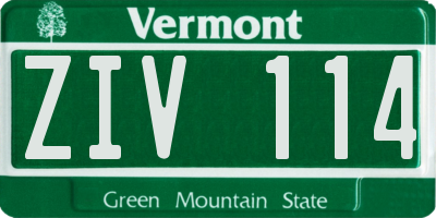 VT license plate ZIV114