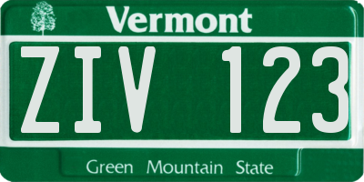 VT license plate ZIV123
