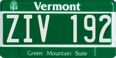 VT license plate ZIV192