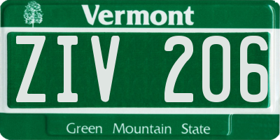 VT license plate ZIV206