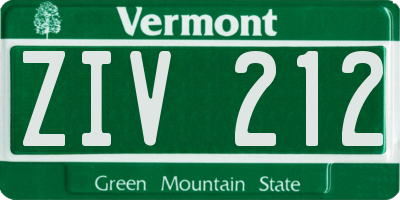 VT license plate ZIV212
