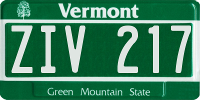 VT license plate ZIV217