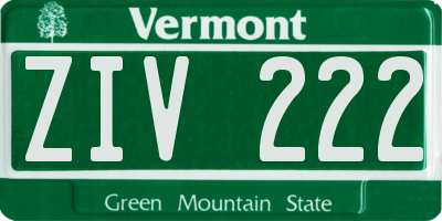 VT license plate ZIV222